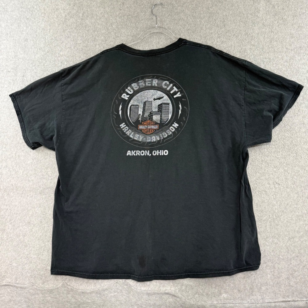 Harley Davidson Pocket T-Shirt Mens 3XL Black Rubber City Akron Ohio Graphic Tee
